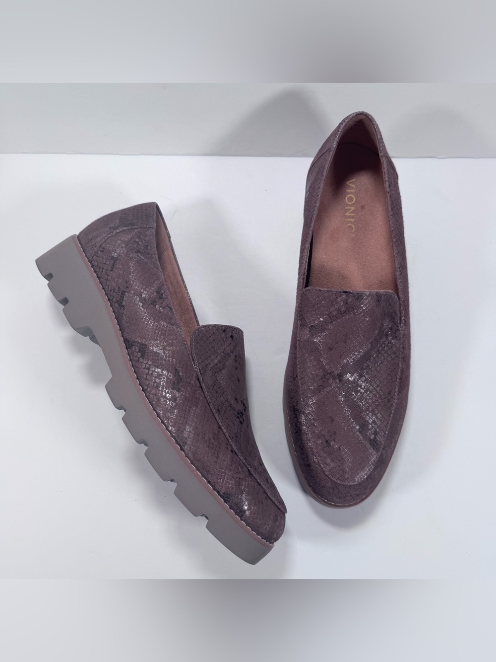Vionic Kensley Brown Snake Print Leather Slip On Loafers Comfort Shoes Women 10
